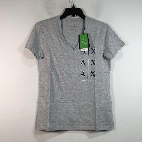 Armani Exchange Tops - Armani Exchange Short Sleeve Logo V-Neck Top, Size XL - Grey Women's